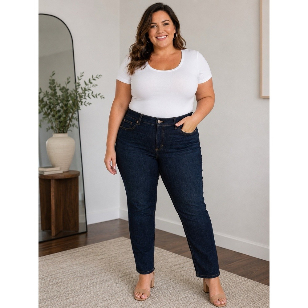 Eileen Fisher Dark Wash Jeans Women's Size 14 Tapered Leg Stretch Classic